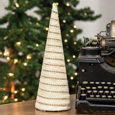 Diamond Wrapped Ivory Jute Cone Tree 14 - The Fox Decor